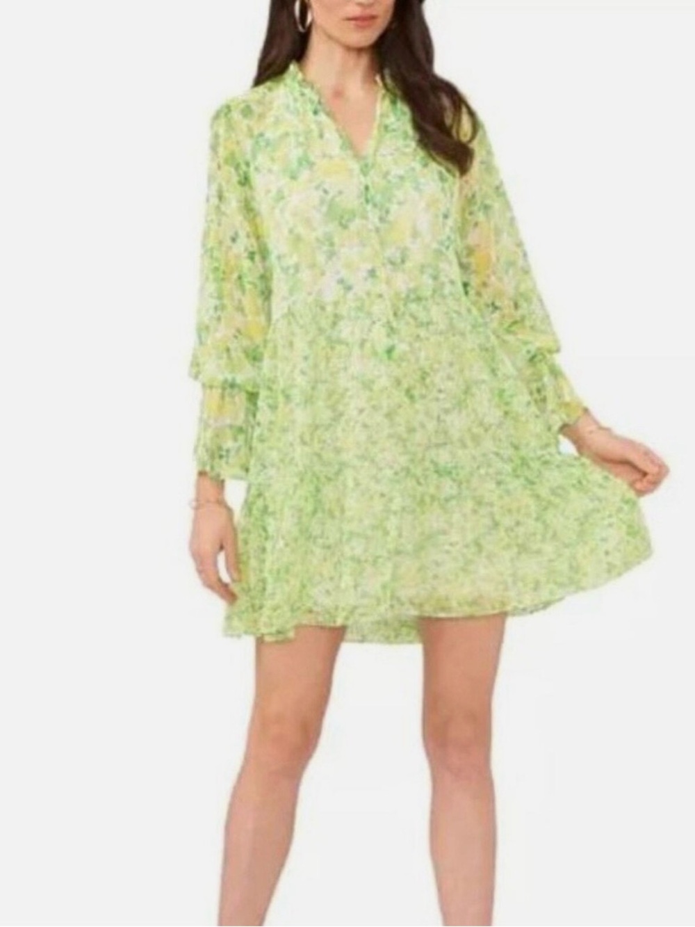 Vince Camuto Women's Long Sleeve Tassel Peasant Dress Bright Emerald Size 2x